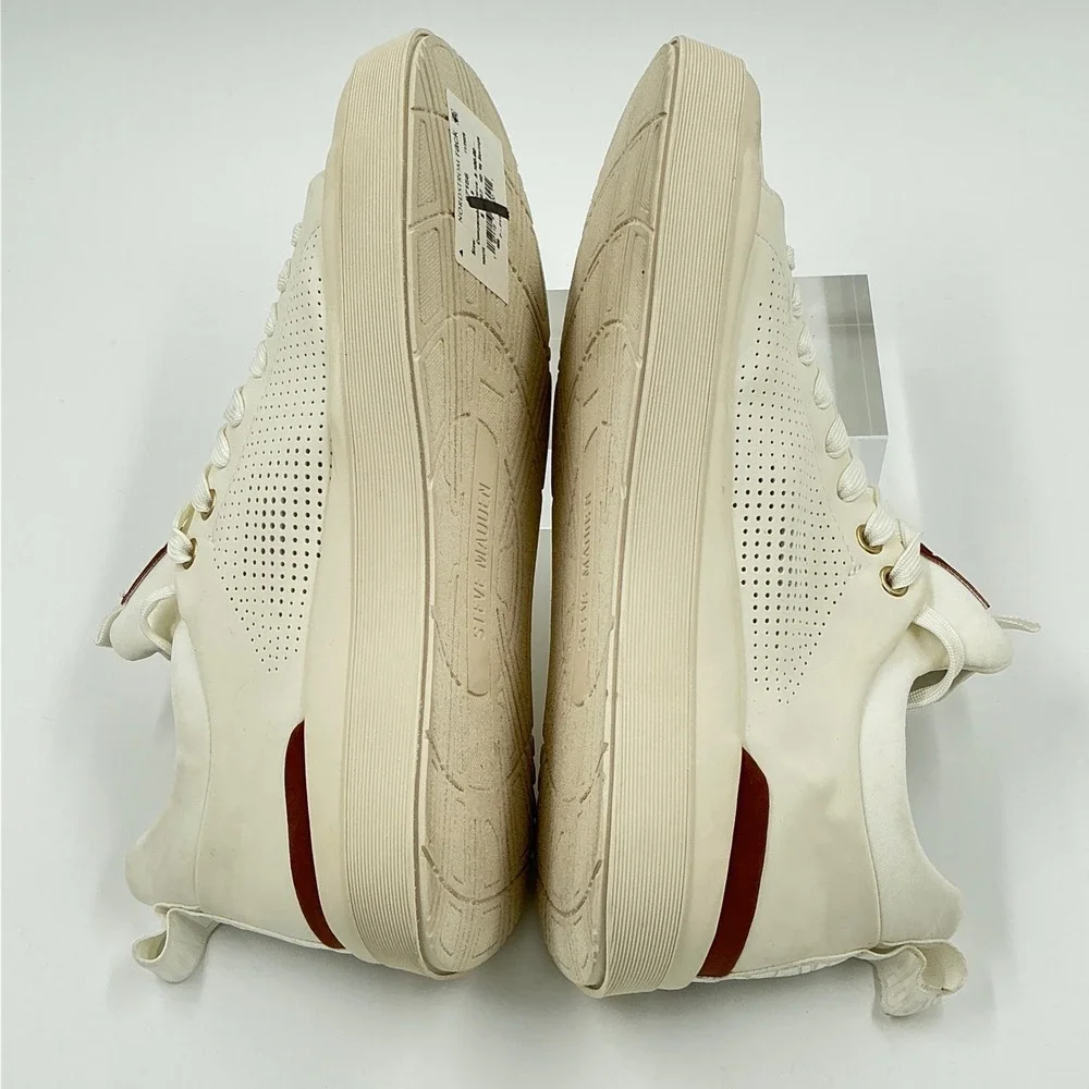 Steve Madden Mens Size 8 Cream Off White Perforated Low Top Sneakers Pyper